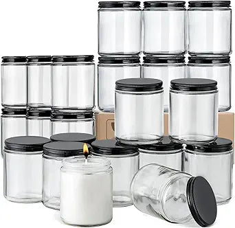 24 Pack, 8 OZ Thick Glass Jars with Metal Lids, Clear Round Candle Making Jars,Empty Food Storage Containers, Mason Canning Jar For Spice, Powder, Liquid, Sample, Lotion, Cosmetic,Dishwasher Safe