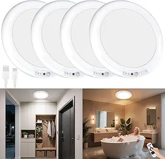 maylit 4 Pack Rechargeable Ceiling Lights, Motion Sensor Lights No Wiring, Wireless Closet Lights Battery Operated, for Bathroom Laundry Room Kitchen Porch Stair Hallway Shower Pantry Garage