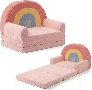 little dove Extra Wide Soft Toddler Couch Fold Out, Comfy Toddler Chair, 2-in-1 Kids Couch, Convertible Kids Sofa to Lounger, Kid Furniture for Playroom, Ideal Gifts for Boys & Girls Ages 3+, Pink
