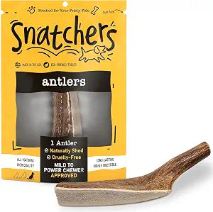 Snatchers Split Elk Antlers for Dogs  Long Lasting Dog Chews and Dog Toys for Aggressive Chewers, Naturally Shed Deer Antlers for Dogs Processed in The USA, No Additives (Jumbo, 9-13", 1 Count)