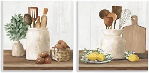 Country Kitchen, 12 x 12 Inch Mounted Print on Wall Plaque Set
