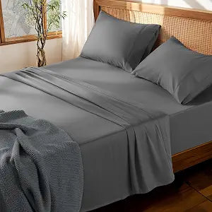 LBRO2M 100% Cotton Sheets Set Deep Pocket Up to 18"-24", 1000 Thread Count Queen Size 4 Pcs Bed Sheet Sets Soft Comfortable Bedding All Season (Queen, Dark Gray)