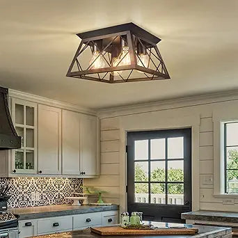 FadimiKoo Flush Mount Ceiling Light Fixtures for Kitchen Hallway, 4-Light Close to Ceiling Lighting, Industrial Farmhouse Square Cage Ceiling Lamp for Dining Room, Living Room, Bulb Not Included