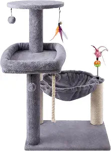 Multi-Level Cat Tree for Indoor Cats, Cat Tree Tower with Big Cat Hammock Indoor Climbing Activity Tower with Scratching Posts, Grey