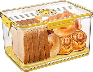 Gifhomfix Bread Box Bread Boxes for Kitchen Counter Airtight, Time Recording Bread Storage Container with Lid, Bread Keeper for Homemade Bread, Toast, Bagel, Donut and Cookies, LARGE Yellow