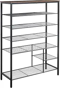 6 Tier Shoe Rack Organizer, Metal Mesh Shoe Storage Shelf, Storage Boots .for Entryway, Closet,Hallway, Bedroom,Cloakroom,Garage, Industrial,Rustic Brown