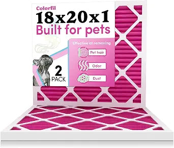 18x20x1 Air Filter by Colorfil | Color Changing Filters for Cat and Dog Odor | MERV 8 Furnace AC Filter for Pet Hair and Dust | 17.5"x19.5"x0.75" Exact Size | Pack of 2