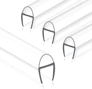 Frameless Shower Door Seal Strip 4 Pack x 39 Inch U for 3/8" Thick Glass Shower Door Side Seal Strip Bottom Seal Door Sweep, Ultra Clear Polycarbonate, Stop Shower Leaks Create A Water Barrier