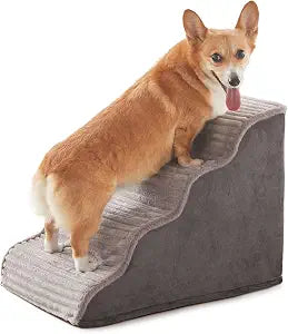 Laojin Balhen Dog Stairs for Small Dogs and Cats 18" H, High Density Support Foam Dog Steps Ramp for Bed and Couch, Pet Stairs with Non-Slip Bottom and Remove Washable Cover, 4-Step Pet Steps, Grey