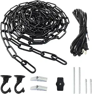 Swag Light Kit 15 Ft Chain 15 Ft Cord with Switch Hooks Black