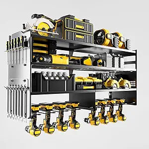 oviitech Large Power Tool Organizer Wall Mount, 8 Drill Holder Wall Mount Loads 400lbs, 4 Layer Heavy Duty Metal Power Tool Storage, Black, Utility Rack for Garage Workshop, Gifts for Men
