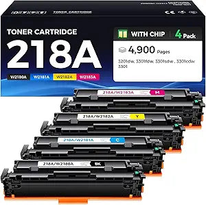 218A Toner Cartridges Set with Chip 4-Pack 3301fdw Replacement for HP 218A W2180A W2181A W2182A W2183A 218X W2180X Compatible with HP Color LaserJet Pro MFP 3301cdw 3301sdw 3201dw Printers Ink Black