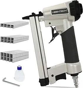 KEENTECH Pneumatic Staple Gun 21 Gauge, Air Upholstery Stapler with 3000pcs 1/2" Crown Staples 1/4"-5/8", Ready-to-Use Pneumatic Nail Gun Tool Set with Safety Trigger for Wood Furniture Fabric Leather