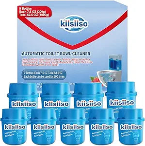 KIISIISO Toilet Bowl Cleaners-9 Bottles, Blue Toilet Bowl Cleaner Tablets in Bottles with Sustained-Release Technology, Upgraded Automatic Cleaning Solution Prevent Stain Build Up, 63.5 oz