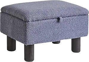 Aibiju Foot Rest for Couch, Foot Stool Ottoman with Wood Legs, Teddy Velvet Ottoman with Storage 16x12x9.5inch Flip Top Small Stool for Living Room Dorm Teddy Gray YD-JD136G