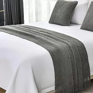 Dark Grey Knit Bed Runner for Queen & Full Size Bed (91 x 28 Inch, 1 Piece)