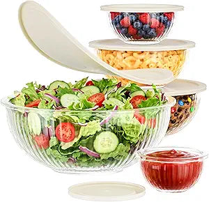 Jelife Glass Mixing Bowls with Lids Set - 5 Packs, Borosilicate Nesting Glass Bowls (3.7-2.1-1-0.5-0.2QT) for Baking, Salad, Meal Prep, Serving, Food Storage, BPA Free & Dishwasher Safe