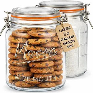 kitchentoolz 64 oz Mason Jars Wide Mouth with Airtight Lids  Set of 2 Half Gallon Glass Jar with Lid  Large Mason Jars with Lids for Kitchen Pantry, Storage, and Canning