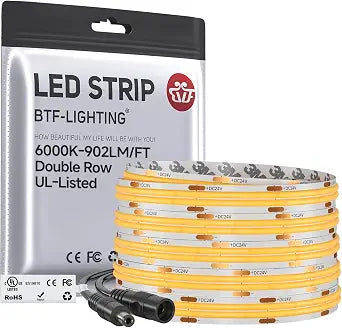 BTF-LIGHTING High Lumen Double Row COB LED Strip Light Cool White 6000K