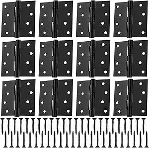 Yaocom 12 Pcs 4'' Ball Bearing Door Hinges Stainless Steel Heavy Duty Hinges 4 x 4 Inch Exterior Door Hinge (Square Corners,Black)