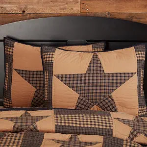 VHC Brands Teton Star Standard Sham 21x27 Country Patchwork Design, Navy and Tan