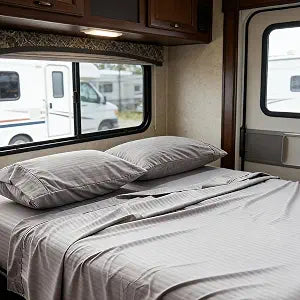 Kingnex Striped RV King Sheets Set for 72x80 Camper Bed Grey