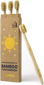 Firm Boar Bristle Bamboo Toothbrushes 3 Pack | Microplastics & Nylon Free; 100% Biodegradable & Compostable | Organic Natural Toothbrush; Hard Bristles Toothbrushes