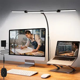 LED Desk Lamp for Office Home, 3 Light Bar Adjustable Desk Light with Clamp