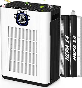 DAYETTEAir Purifiers for Home Large Room Up to 3400 Ft┬▓ with 2x H14 HEPA Filters, Double Air Inlet Air Cleaner with PM2.5 & TVOC Sensors, Pet Mode, Aromatherapy for Smoke Dust Pets Hair Odor, White
