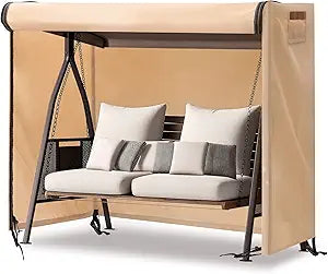Outdoor Swing Covers for Patio Swing 2 Seater, 65" L x 50" D x 66" H, 2 Seat Swing Cover Waterproof, Porch Patio Swing Canopy Cover, Windproof UV Resistant All Weather Protector - Beige