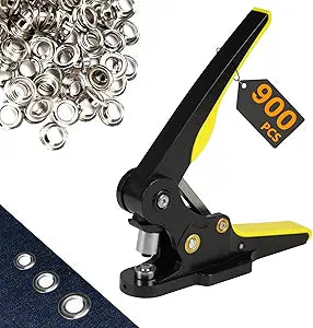 ZONG LAN Hand Press Heavy Duty Grommet Tool Kit Eyelet Machine Punch Tool Kit with 3 Dies of 5/16" 3/8" 1/2" and 900 Set Silver Metal Grommets for Tarp Leather Fabric Curtains