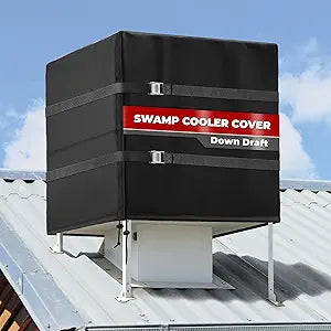 SUNICO Down Draft Swamp Cooler Cover, Waterproof and Windproof Rooftop Evaporative Cooler Cover with 2 Metal Buckles Adjustable Straps 34"W x 34"D x 36"H - Black
