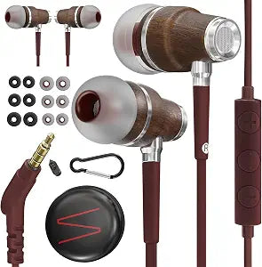 Symphonized Wooden Aux 3.5mm Jack Wired Earbuds for Laptop, Computer, Phone