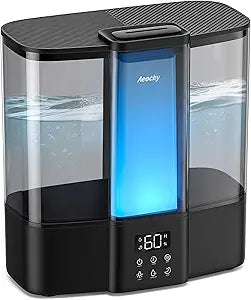 AEOCKY Geek-Level Humidifier for Baby, Quiet Ultrasonic Humidifiers for Bedroom, Nursery with Ambient Light, 4L Top-Fill Cool Mist Diffuser with Timer, Sleep, Auto, Constant Humidity Mode (Black)