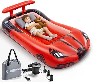 CHERIMOR Inflatable Toddler Travel Bed with Safety Bumpers & 2 Mins Auto Inflation Pump, Portable Toddler Kids Air Mattress with Carry Bag for Home Grandma's Sleepovers Travel Camping, 330lbs Support
