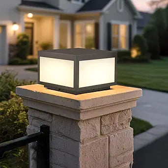 Outdoor Modern Post Light Hardwired,10" Square Metal Column Lights for Pier Mount & Flat Surface, IP65 Waterproof Sparkly Grey Stainless Steel Pillar Lamps for Patio Garden Driveway Deck Outside
