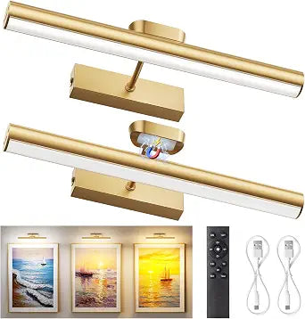 13.8" Cordless Picture Light for wall, Gold, 2 Pack
