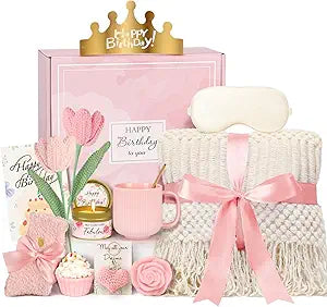 Birthday Gifts for Women - 13PCS Unique Happy Birthday Easter Gifts Basket for Mom Her Best Friend Sister Wife Girlfriend Coworker - Relaxing Spa Self Care Package Mothers Day Set (Rose)