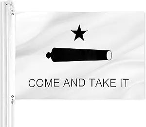 G128 Come and Take It Cannon Flag | 3x5 Ft | Double ToughWeave Series Double Sided Embroidered 210D Polyester | Historical Flag, Embroidered Design, Indoor/Outdoor, Brass Grommets, Heavy Duty, 3-ply