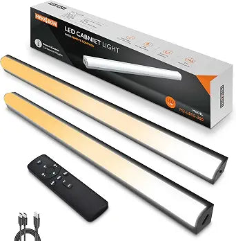 Under Cabinet Lights Remote Control,2 Pack Magnetic Dimmable Closet Lights,USB Rechargeable Wireless LED Shop Light,Ceiling and Under Counter Lights for Kitchen (Black, 30CM)