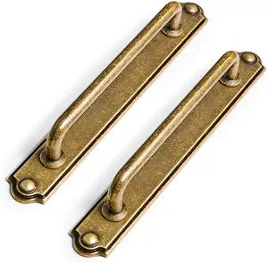Set of 2 -Sleek 5" Center to Center Antique Brass Cabinet Handles with Industrial Backplate - Retro and Minimalist Hardware for Stylish Home Enhancement