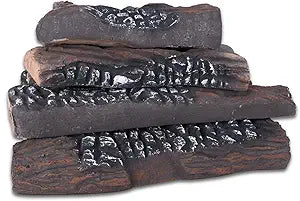 Gas Logs, 10 Piece Ceramic Log for Fireplace and Fire Pit, Heat Resistant Realistic Logs, Stackable Fake Log Set - Gas, Propane, Electric Fireplace Indoor Insert