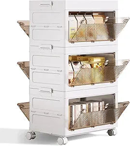 QudraKast 3-Tier Stackable Plastic Storage Bins - 67QT Stackable Storage Bins - Closet Organization Suitable for Bedroom, Organization and Boxes for Study, Toy Room, Office