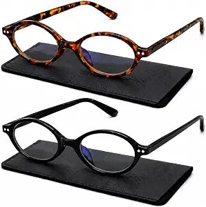 2 Pack Retro Small Oval Blue Light Glasses Women Slim Frame