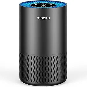 Air Purifiers for Home Large Room Pets Up to 1300 Sq Ft, MOOKA H13 True HEPA Air Purifier Cleaner with 360┬░ Air Inlet, Fragrance, 13dB Air Purifier for Bedroom Wildfire Smoke Pet Dust Pollen (Black)