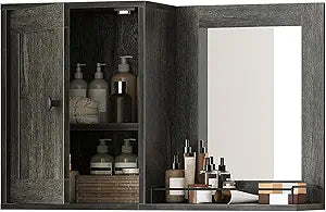 YATINEY Medicine Wall Cabinet with Mirror, Bathroom Mirror with Storage, Medicine Cabinet Mirror, Wall Mounted Home Storage, Adjustable Shelf, for Laundry Room, Bedroom, Camper, Hallway, Smoky Oak