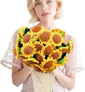 cagulax Sunflower Blanket for Women, Get Well Mothers Day Birthday Gifts for Friend, Mom, Sister, Grandma, Teacher, Floral Throw Decor Sunflower Crochet Flowers Bouquet Blankets 31 Inches