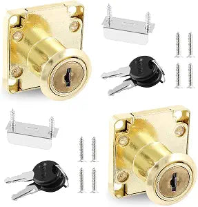 2 Pack Gold Cabinet Drawer Lock, 7/8" Cylinder Keyed Different