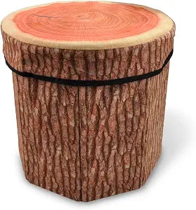CHEFAN Fruit Storage Stool Ottoman,Tree Stump Stool, Cute Folding Storage Toy Box, Collapsible Seat Chest, Wood Stump Organizer Stool for Toy, Cloth and Kids