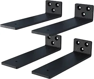 NEODROP 4-Pack 8 Inch Floating Shelf Brackets, Heavy Duty Hidden Shelves Bracket for Kitchen, Nursery, Black Powder Coated Steel